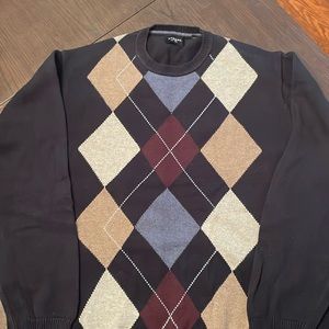 Men’s XL navy sweater with tan, burgundy, gray and light blue. Worn twice.